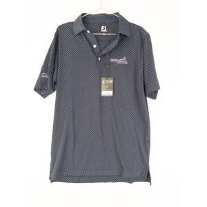 NWT Footjoy Polo Shirt Mens S Blue Dot Print Logo Golf Short Sleeve Performance